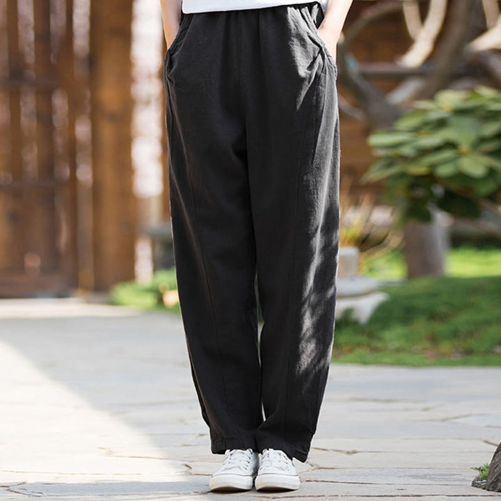 Pantaloni da yoga casual in lino e cotone ramiè Buddha Stones con tasche - Nero - US4, UK/AU8, EU36 (L) - image 32