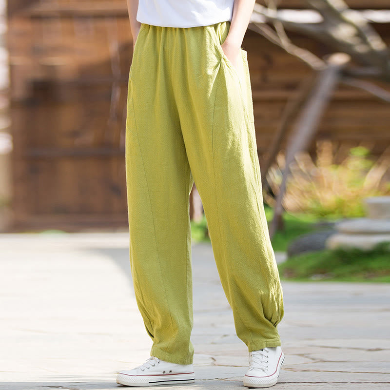 Pantaloni da yoga casual in lino e cotone ramiè Buddha Stones con tasche - image 1