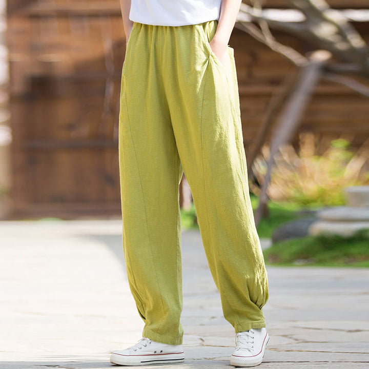 Pantaloni da yoga casual in lino e cotone ramiè Buddha Stones con tasche - image 1