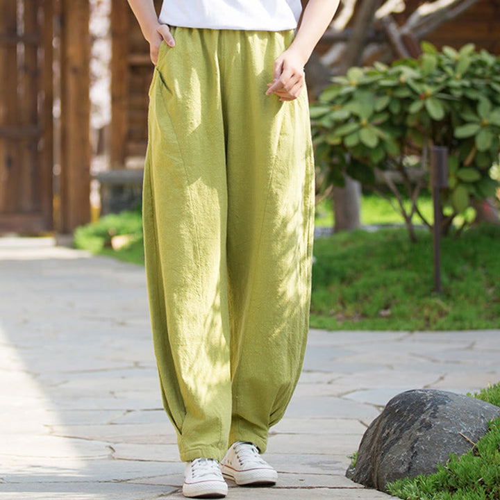 Pantaloni da yoga casual in lino e cotone ramiè Buddha Stones con tasche - image 6