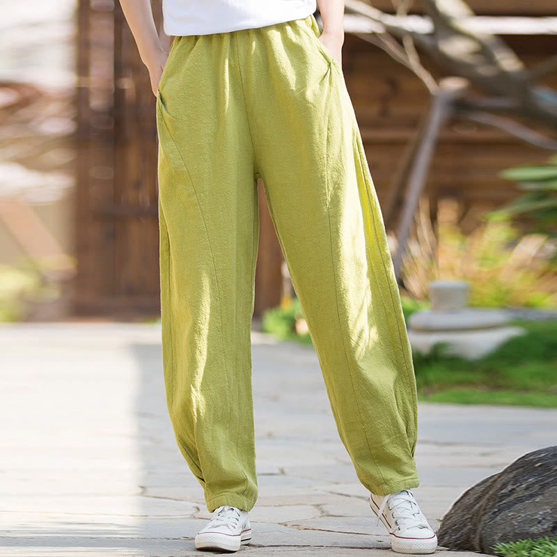 Pantaloni da yoga casual in lino e cotone ramiè Buddha Stones con tasche - image 4