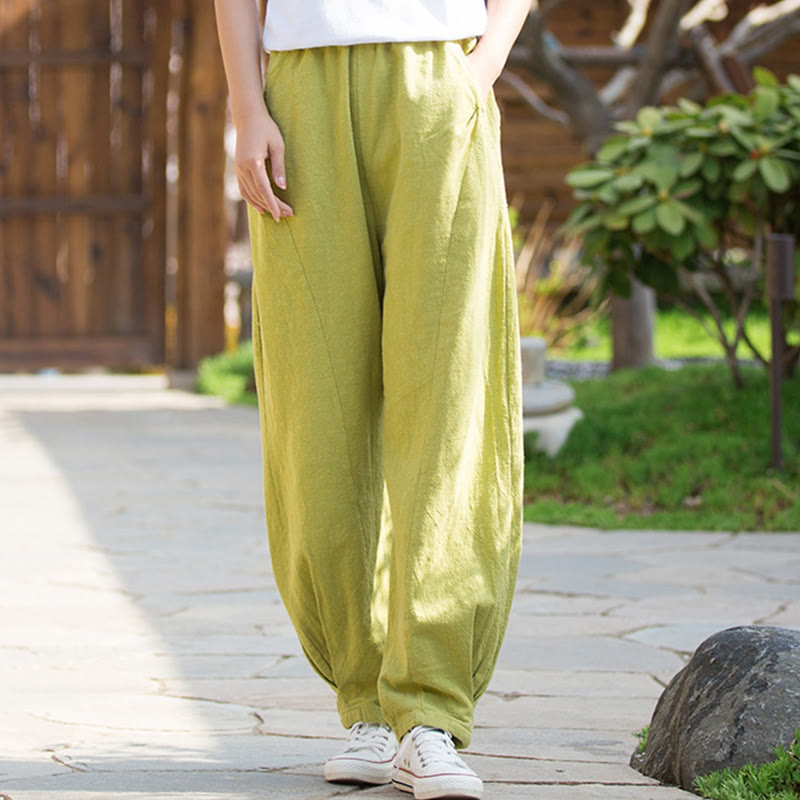 Pantaloni da yoga casual in lino e cotone ramiè Buddha Stones con tasche - image 7