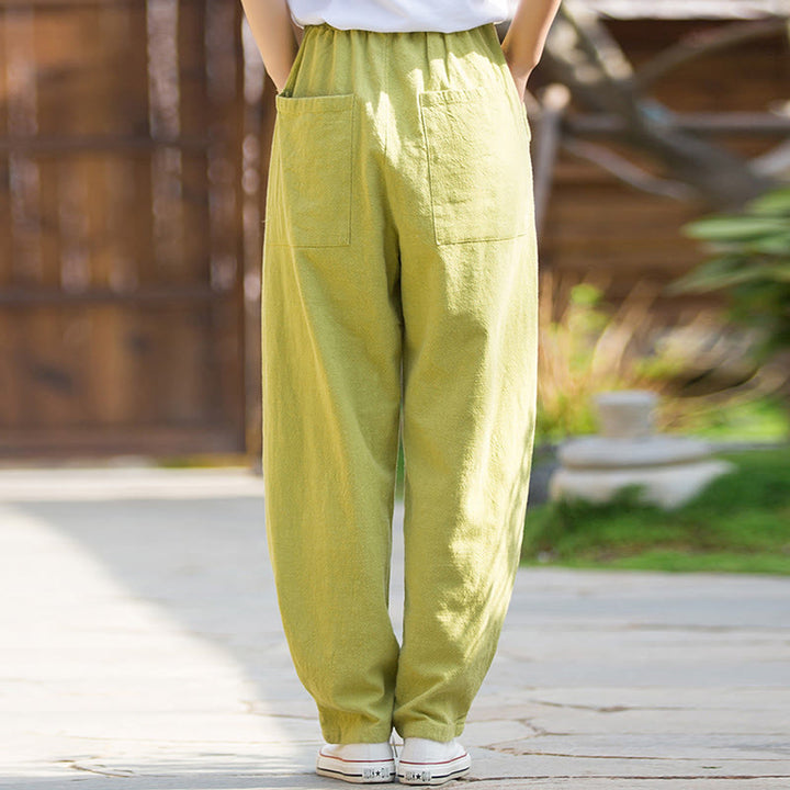 Pantaloni da yoga casual in lino e cotone ramiè Buddha Stones con tasche - image 2