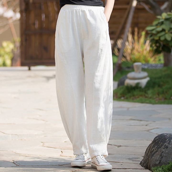 Pantaloni da yoga casual in lino e cotone ramiè Buddha Stones con tasche - image 9