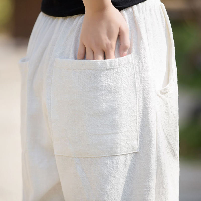 Pantaloni da yoga casual in lino e cotone ramiè Buddha Stones con tasche - image 12