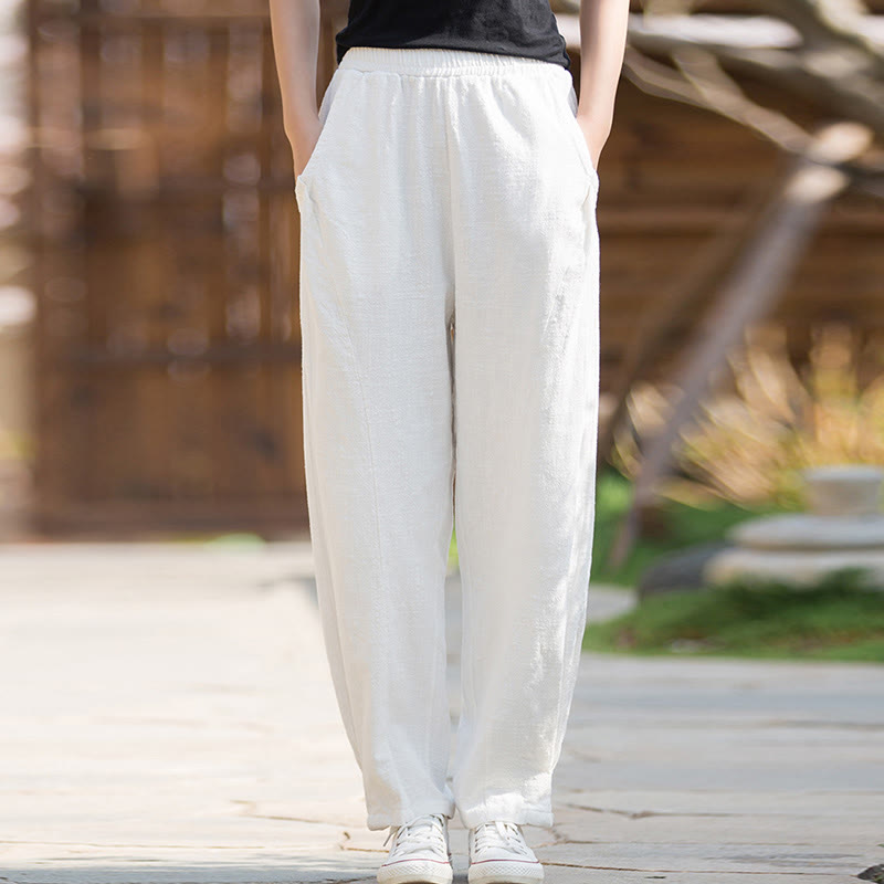 Pantaloni da yoga casual in lino e cotone ramiè Buddha Stones con tasche - image 10