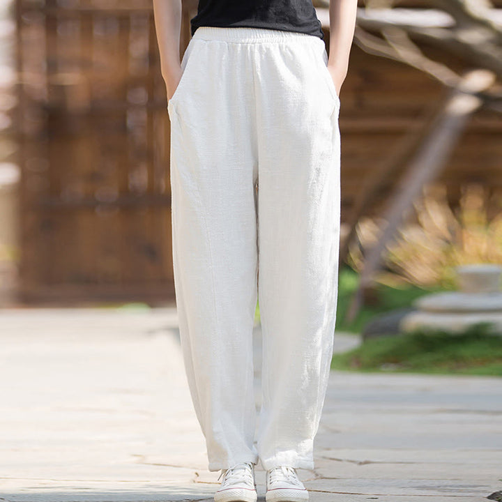 Pantaloni da yoga casual in lino e cotone ramiè Buddha Stones con tasche - image 10