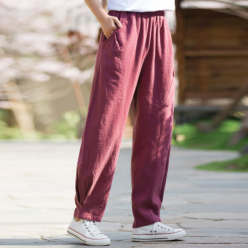 Pantaloni da yoga casual in lino e cotone ramiè Buddha Stones con tasche - image 16