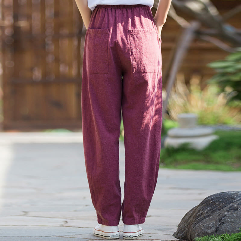 Pantaloni da yoga casual in lino e cotone ramiè Buddha Stones con tasche - image 17