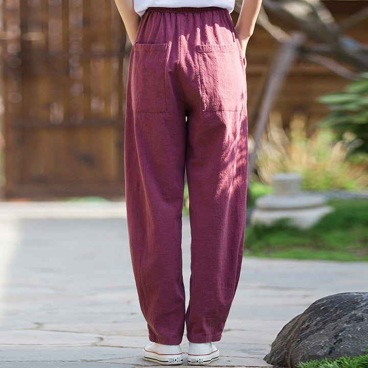 Pantaloni da yoga casual in lino e cotone ramiè Buddha Stones con tasche - image 17