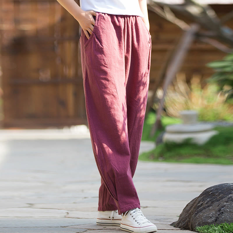 Pantaloni da yoga casual in lino e cotone ramiè Buddha Stones con tasche - image 15