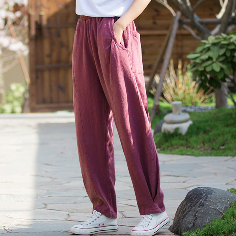 Pantaloni da yoga casual in lino e cotone ramiè Buddha Stones con tasche - image 18