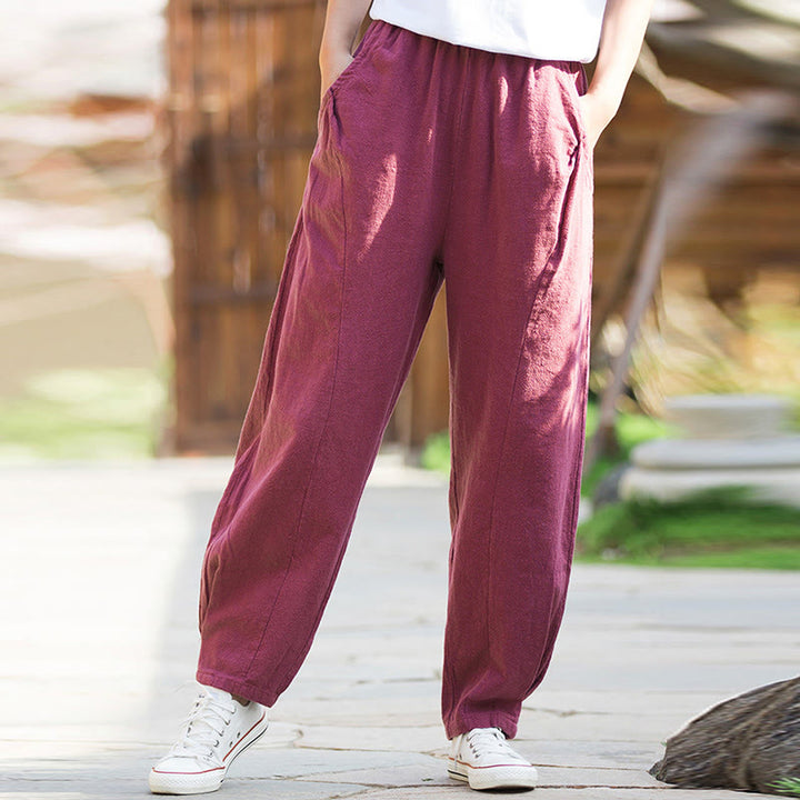 Pantaloni da yoga casual in lino e cotone ramiè Buddha Stones con tasche - image 19