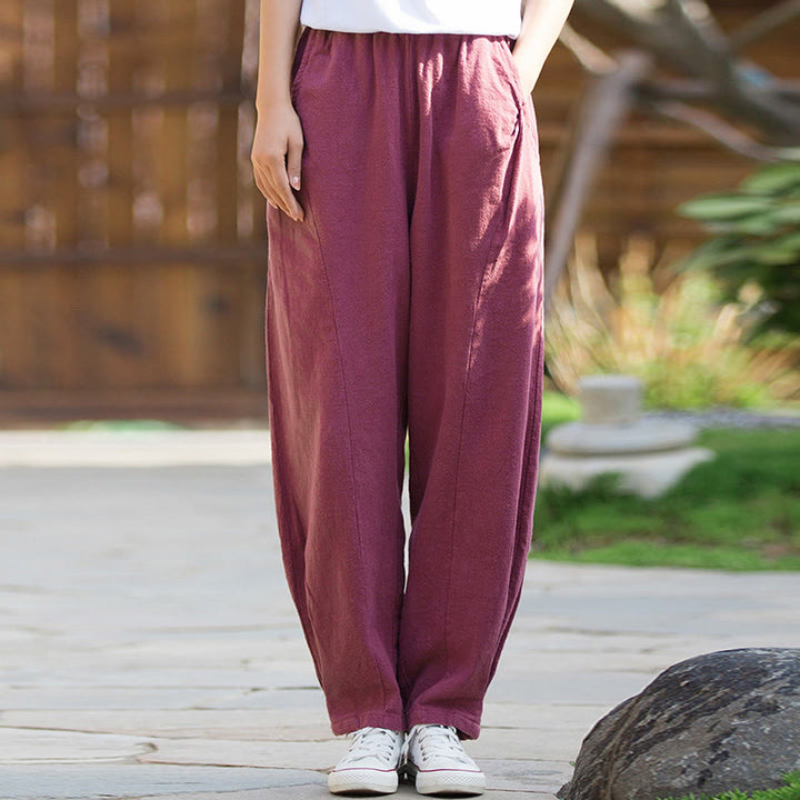 Pantaloni da yoga casual in lino e cotone ramiè Buddha Stones con tasche - image 20