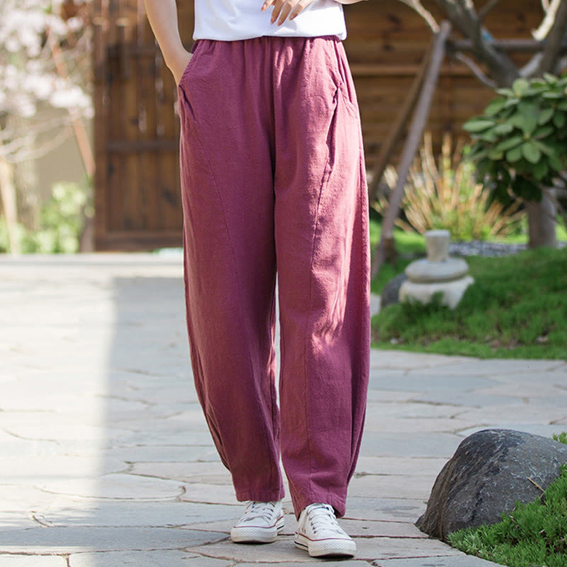 Pantaloni da yoga casual in lino e cotone ramiè Buddha Stones con tasche - image 21