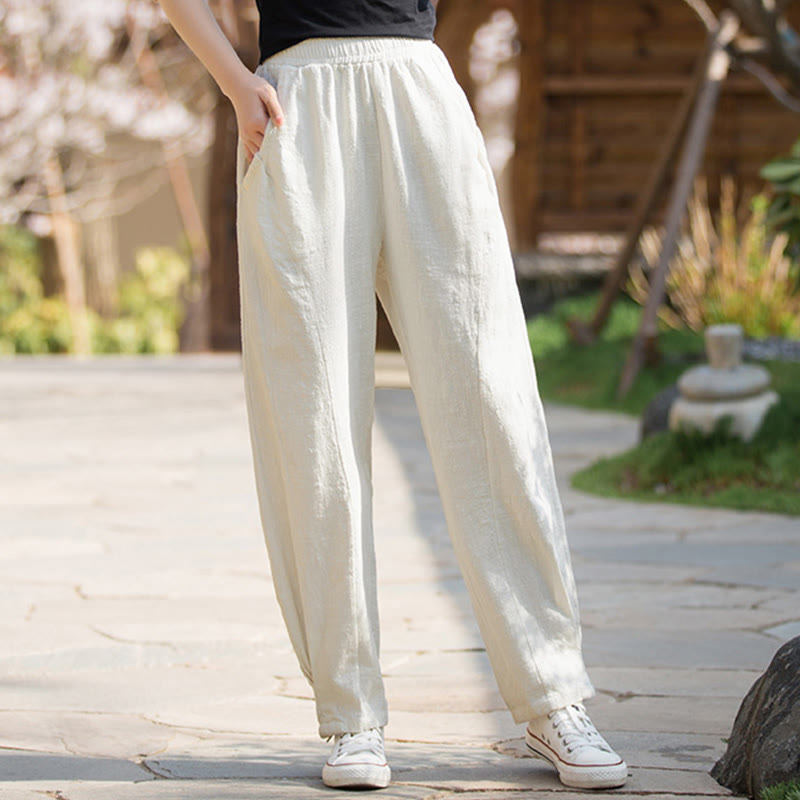 Pantaloni da yoga casual in lino e cotone ramiè Buddha Stones con tasche - image 24