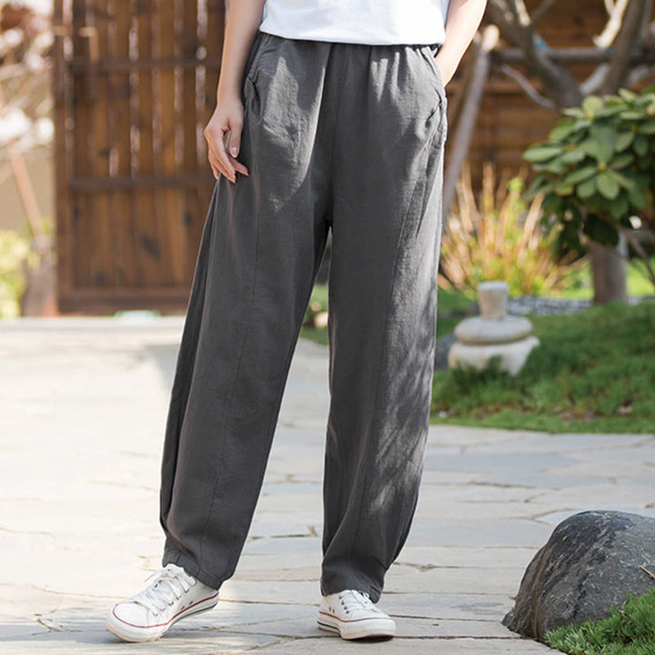 Pantaloni da yoga casual in lino e cotone ramiè Buddha Stones con tasche - image 26