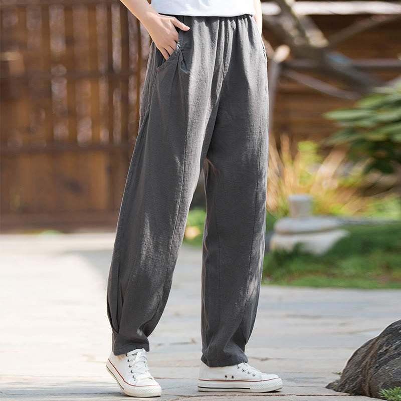 Pantaloni da yoga casual in lino e cotone ramiè Buddha Stones con tasche - image 27