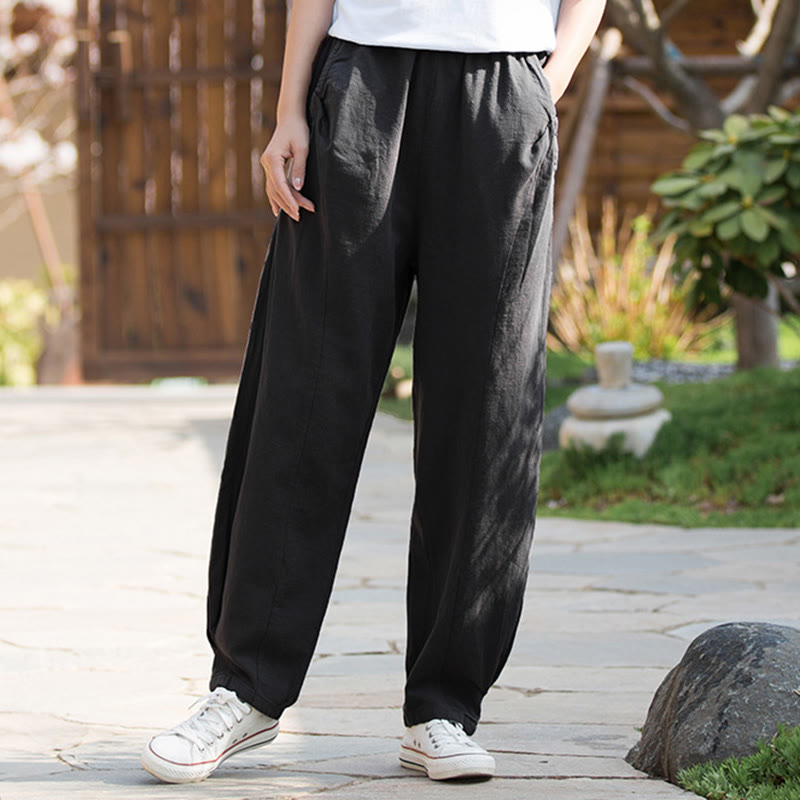 Pantaloni da yoga casual in lino e cotone ramiè Buddha Stones con tasche - image 33