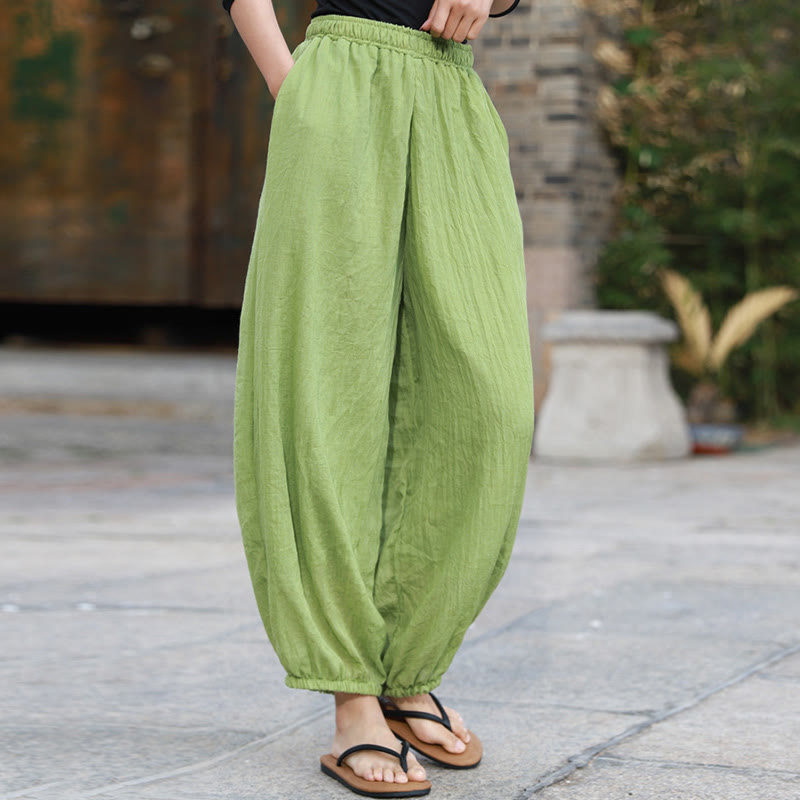 Pantaloni casual estivi da donna in cotone con tasche Buddha Stones - Verde pallido - US4， UK/AU8，EU36-38 (F) - image 0