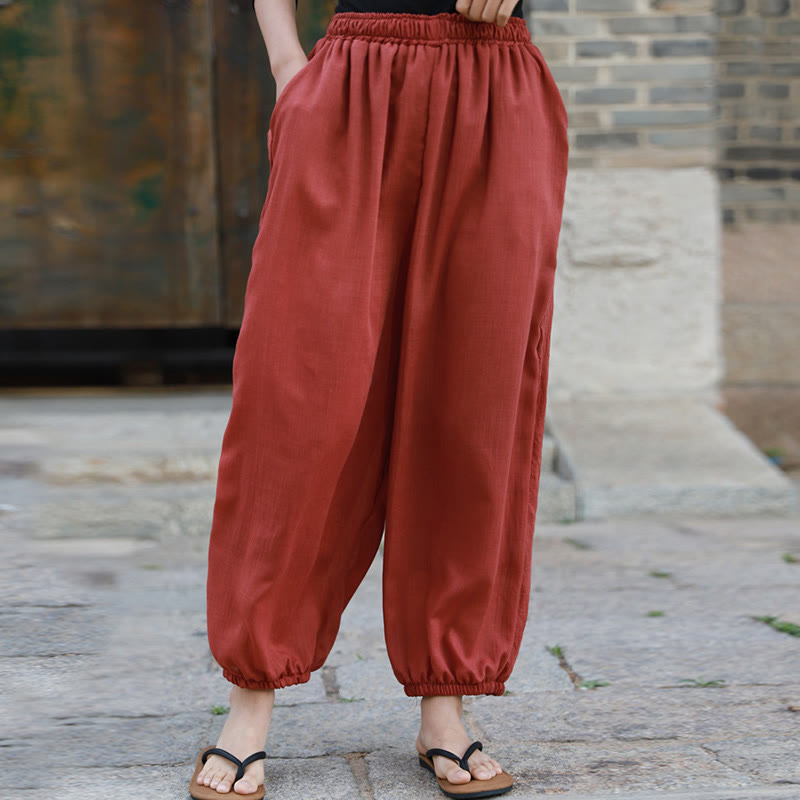 Pantaloni casual estivi da donna in cotone con tasche Buddha Stones - Pomodoro - US4， UK/AU8，EU36-38 (F) - image 20