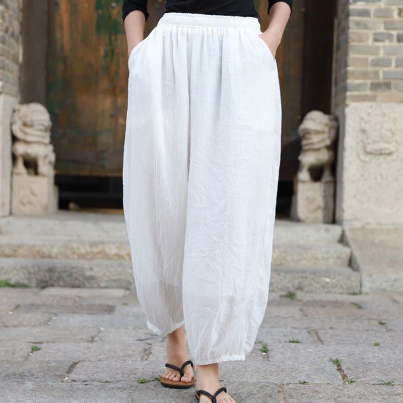 Pantaloni casual estivi da donna in cotone con tasche Buddha Stones - Bianco - US4， UK/AU8，EU36-38 (F) - image 7