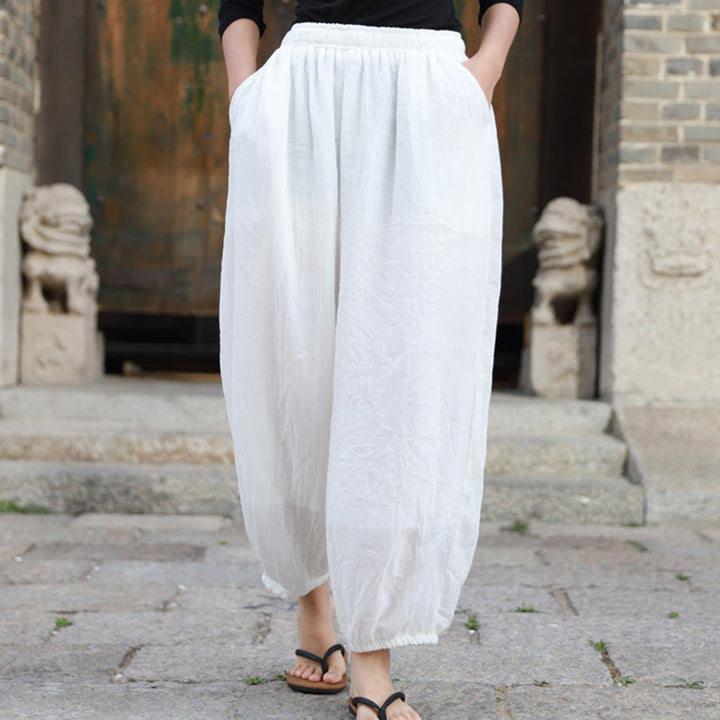 Pantaloni casual estivi da donna in cotone con tasche Buddha Stones - Bianco - US4， UK/AU8，EU36-38 (F) - image 7