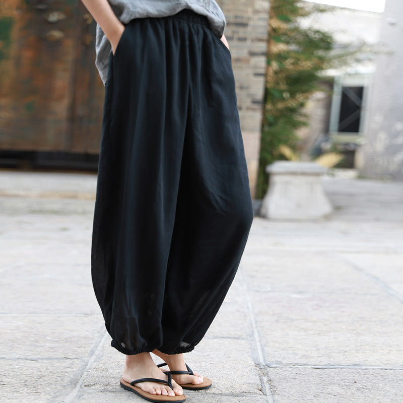 Pantaloni casual estivi da donna in cotone con tasche Buddha Stones - Nero - US4， UK/AU8，EU36-38 (F) - image 14