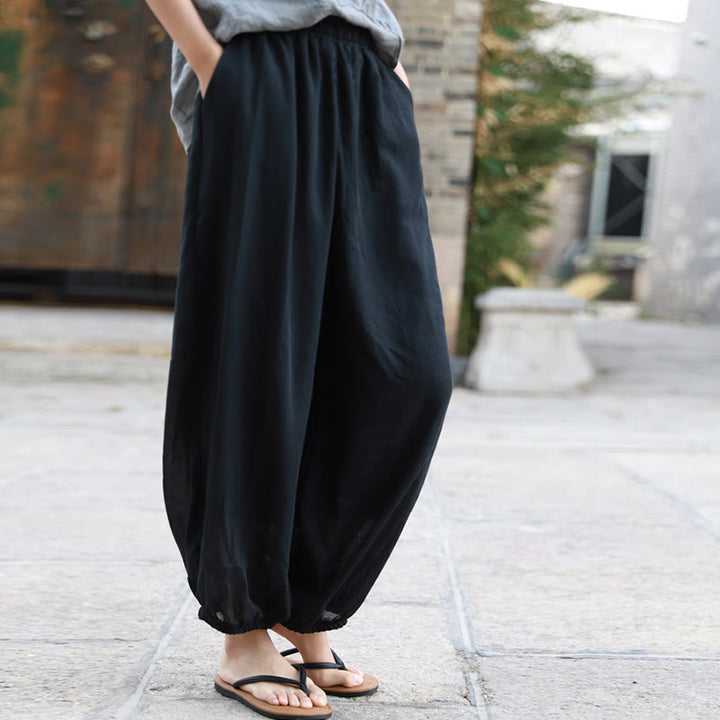 Pantaloni casual estivi da donna in cotone con tasche Buddha Stones - Nero - US4， UK/AU8，EU36-38 (F) - image 14