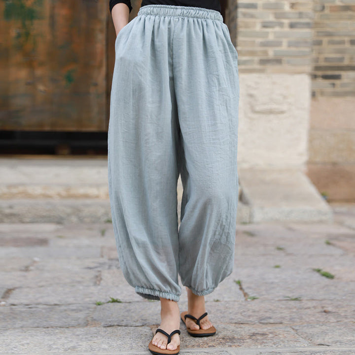 Pantaloni casual estivi da donna in cotone con tasche Buddha Stones - Azzurro - US4， UK/AU8，EU36-38 (F) - image 48