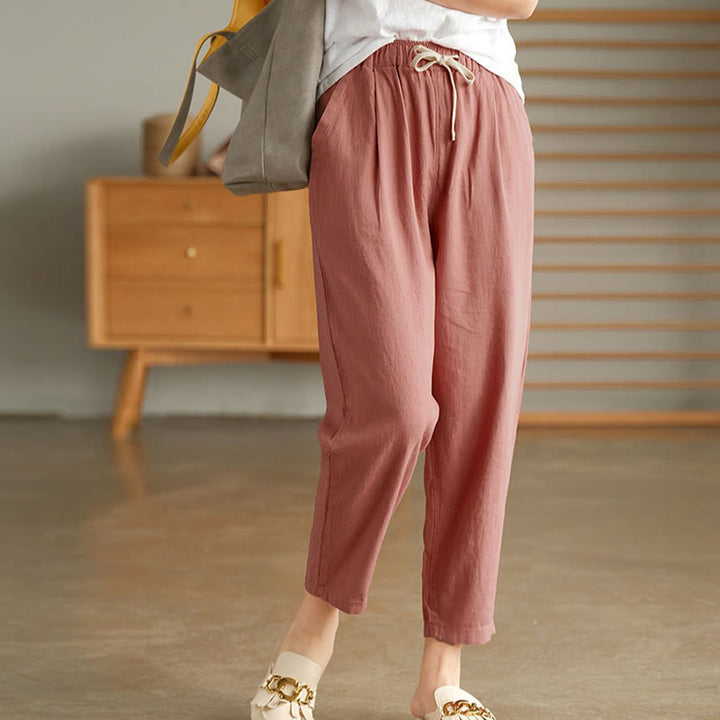 Pantaloni harem con coulisse in cotone casual da donna Buddha Stones con tasche - MistyRose - US14, UK/AU18, EU46 (4XL) - image 0