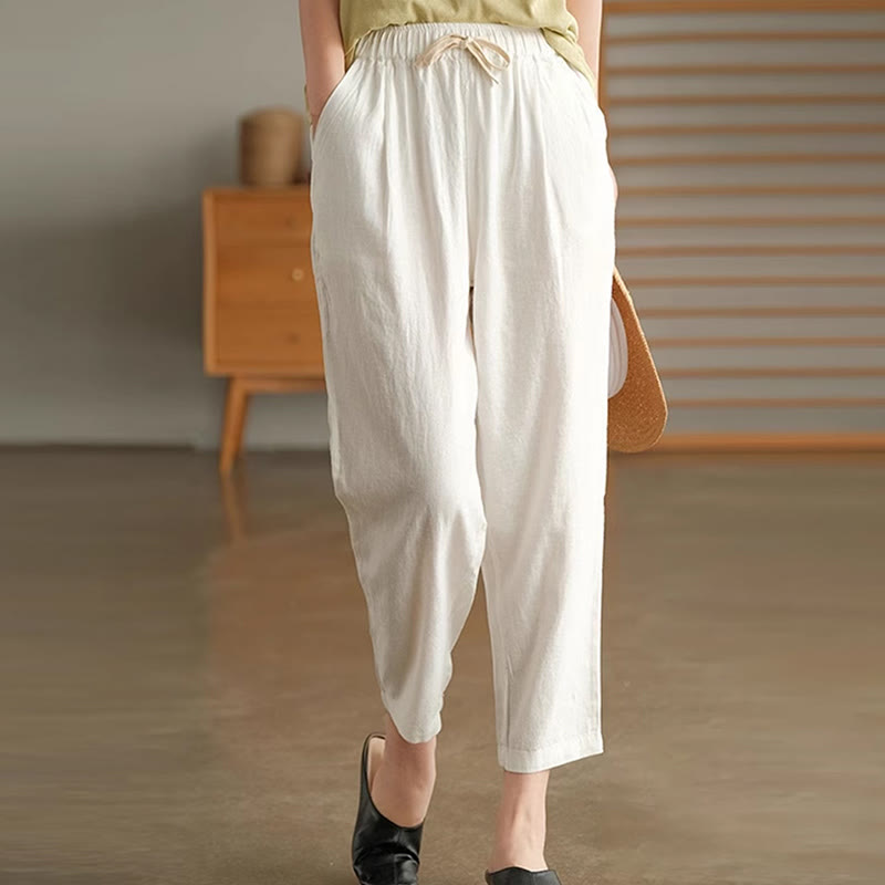 Pantaloni harem con coulisse in cotone casual da donna Buddha Stones con tasche - Bianco - US14, UK/AU18, EU46 (4XL) - image 7