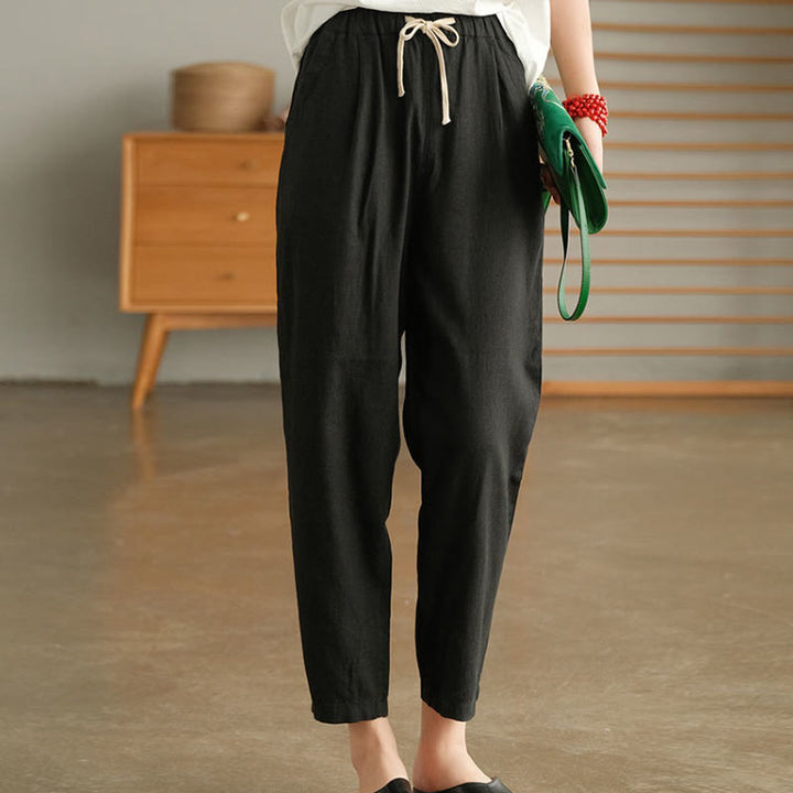 Pantaloni harem con coulisse in cotone casual da donna Buddha Stones con tasche - Nero - US14, UK/AU18, EU46 (4XL) - image 1