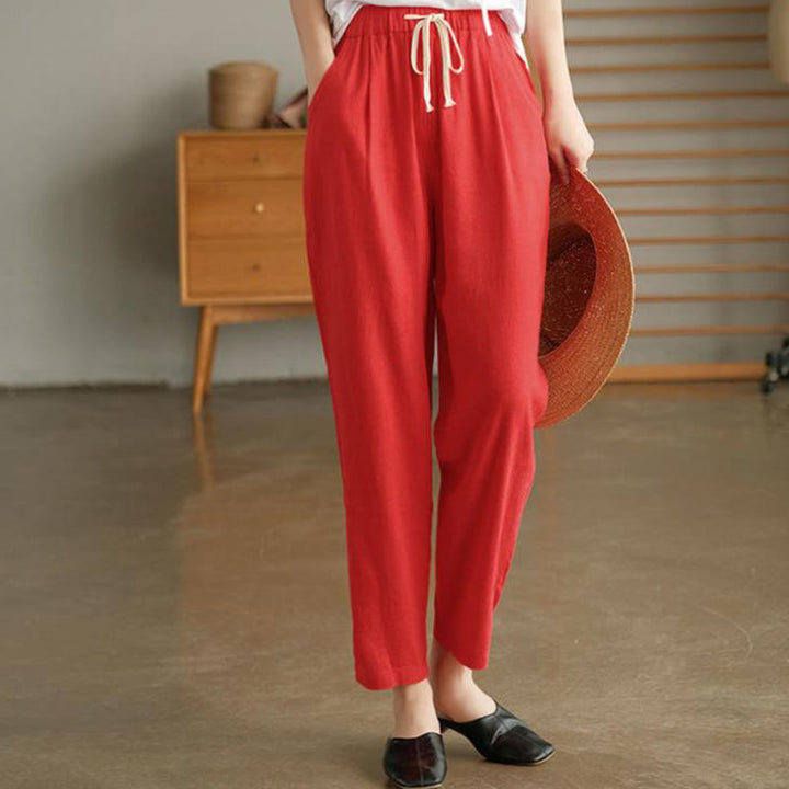Pantaloni harem con coulisse in cotone casual da donna Buddha Stones con tasche - Pomodoro - US14, UK/AU18, EU46 (4XL) - image 14