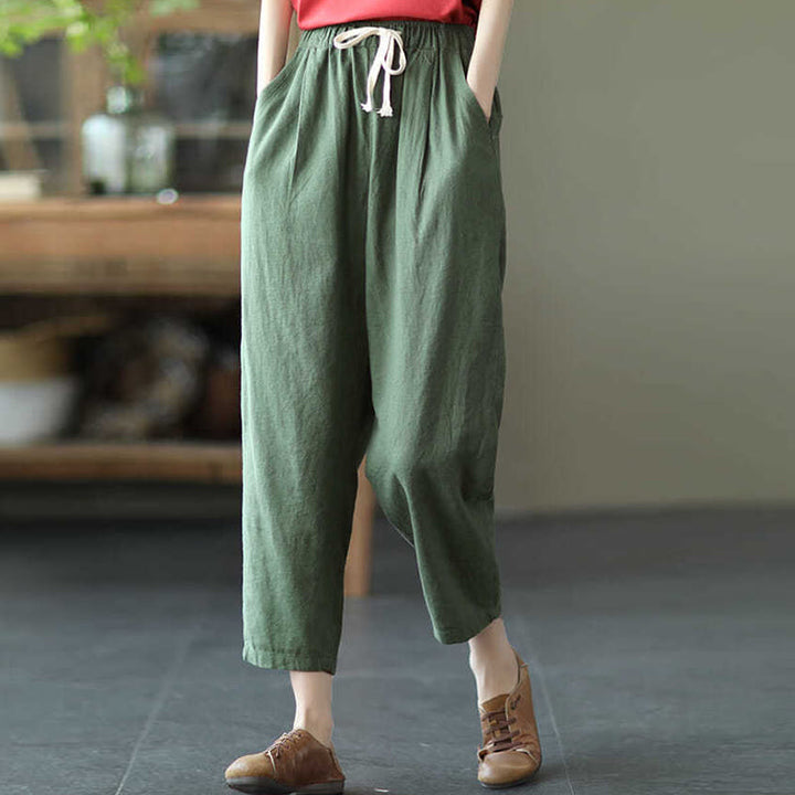 Pantaloni harem con coulisse in cotone casual da donna Buddha Stones con tasche - Verde Mare Scuro - US14, UK/AU18, EU46 (4XL) - image 2