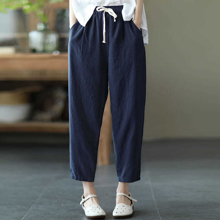 Pantaloni harem con coulisse in cotone casual da donna Buddha Stones con tasche - SteelBlue - US14, UK/AU18, EU46 (4XL) - image 3