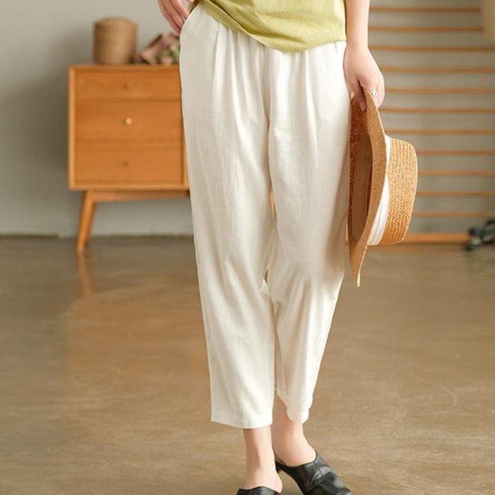 Pantaloni harem con coulisse in cotone casual da donna Buddha Stones con tasche - image 8