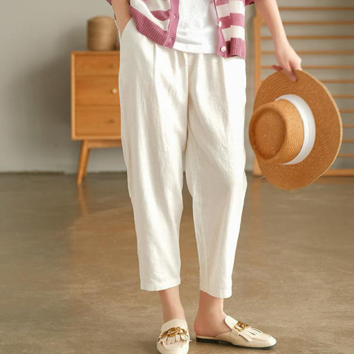 Pantaloni harem con coulisse in cotone casual da donna Buddha Stones con tasche - image 9