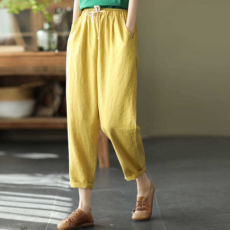 Pantaloni harem con coulisse in cotone casual da donna Buddha Stones con tasche - image 6