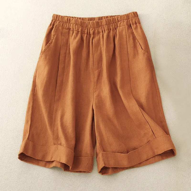 Pantaloncini da donna in cotone tinta unita casual Buddha Stones con tasche - Verga d'oro - US14, UK/AU18, EU46 (4XL) - image 1