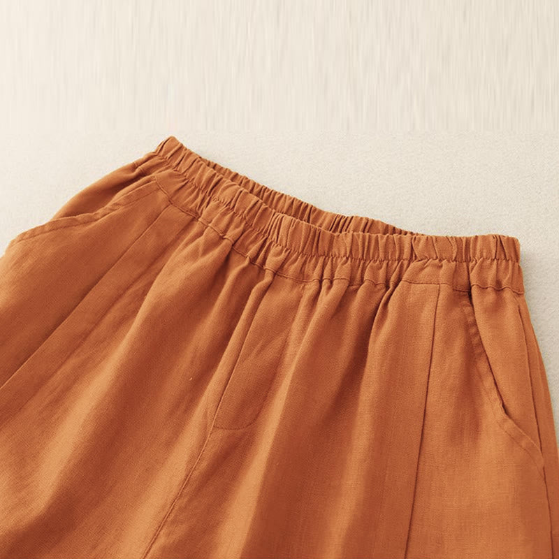 Pantaloncini da donna in cotone tinta unita casual Buddha Stones con tasche - image 2