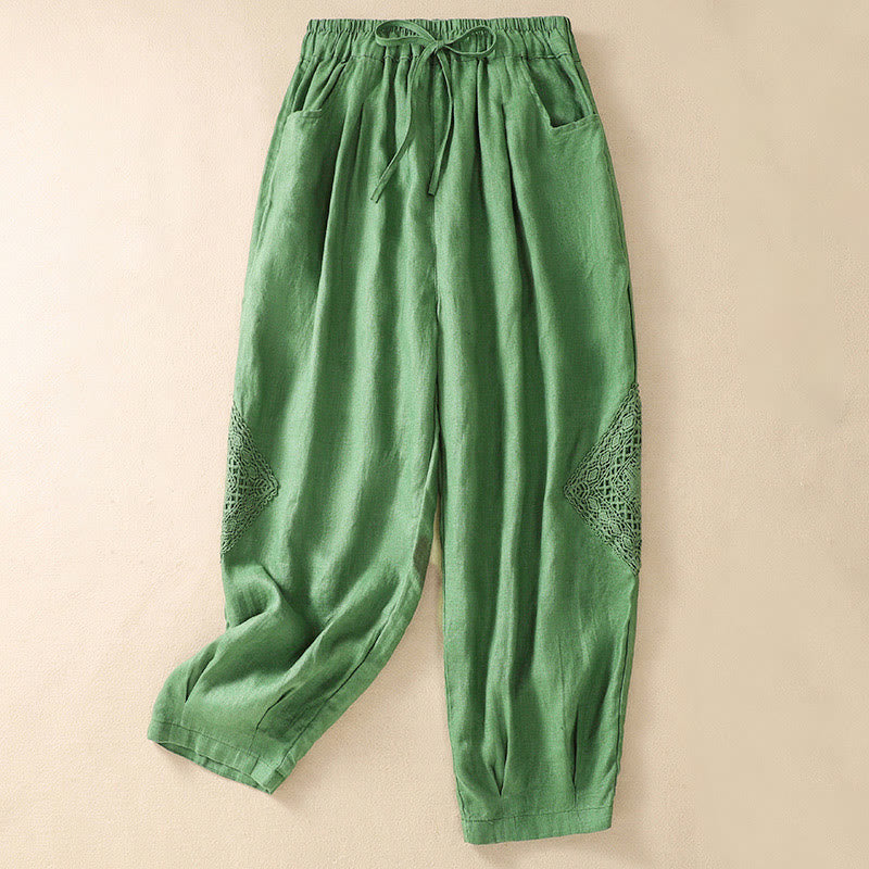 Pantaloni harem con coulisse in cotone con tasche da donna Buddha Stones Summer - Verde pallido - US8-10, UK/AU12-14, EU40-42 (2XL) - image 9
