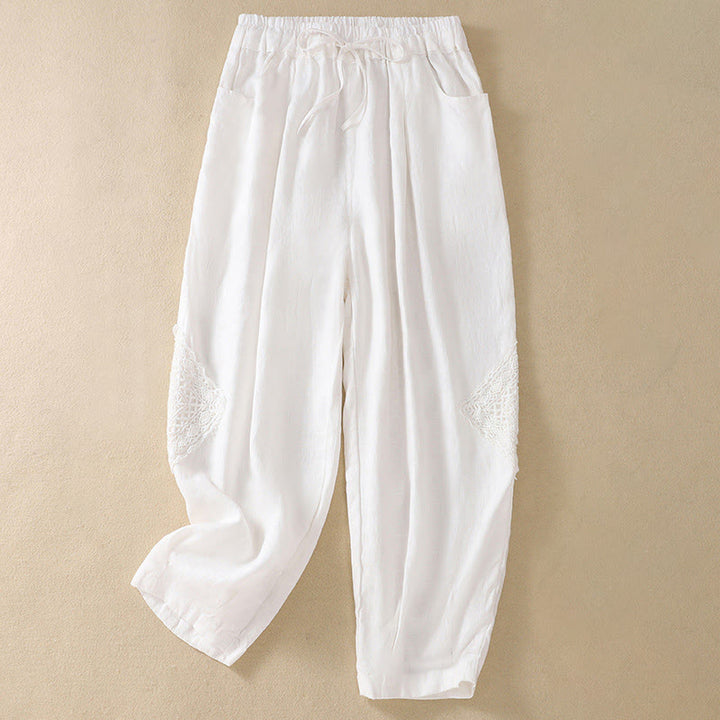 Pantaloni harem con coulisse in cotone con tasche da donna Buddha Stones Summer - Bianco - US8-10, UK/AU12-14, EU40-42 (2XL) - image 5