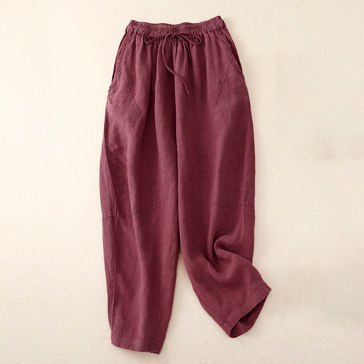 Pantaloni harem con coulisse e elastico in vita in lino con tasche, estate da donna , Buddha Stones - Rosso viola pallido - US8-10, UK/AU12-14, EU40-42 (2XL) - image 0