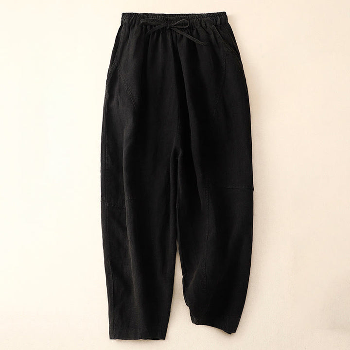 Pantaloni harem con coulisse e elastico in vita in lino con tasche, estate da donna , Buddha Stones - Nero - US8-10, UK/AU12-14, EU40-42 (2XL) - image 8