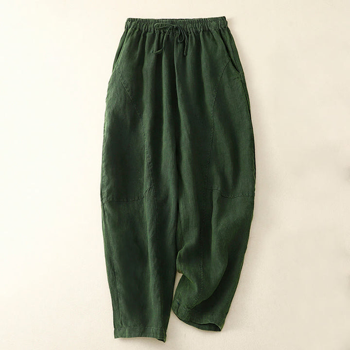 Pantaloni harem con coulisse e elastico in vita in lino con tasche, estate da donna , Buddha Stones - Verde Mare Scuro - US8-10, UK/AU12-14, EU40-42 (2XL) - image 13