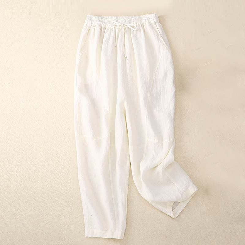 Pantaloni harem con coulisse e elastico in vita in lino con tasche, estate da donna , Buddha Stones - Bianco - US8-10, UK/AU12-14, EU40-42 (2XL) - image 19