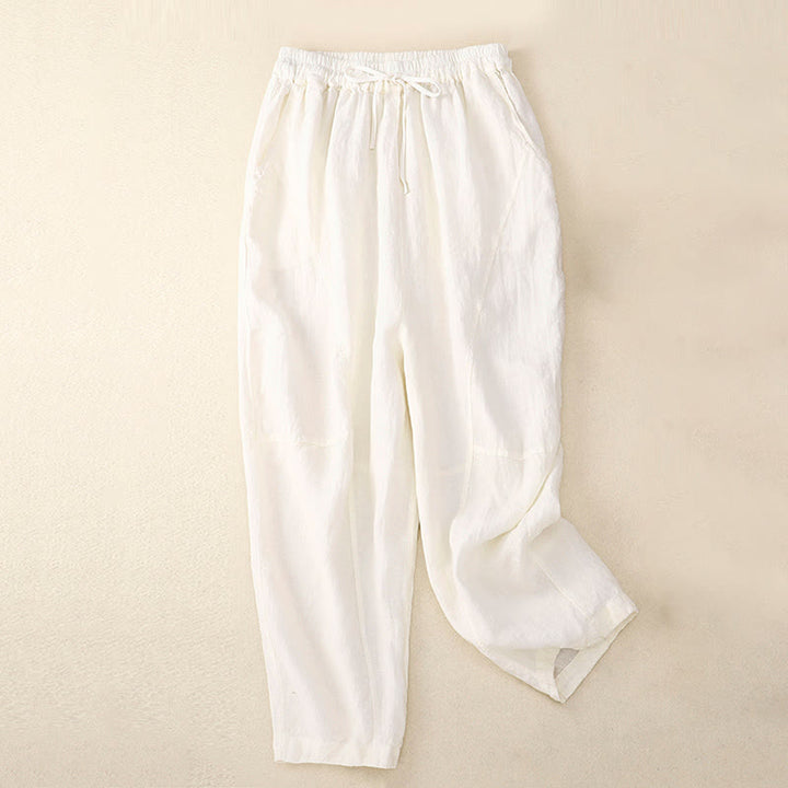 Pantaloni harem con coulisse e elastico in vita in lino con tasche, estate da donna , Buddha Stones - Bianco - US8-10, UK/AU12-14, EU40-42 (2XL) - image 19