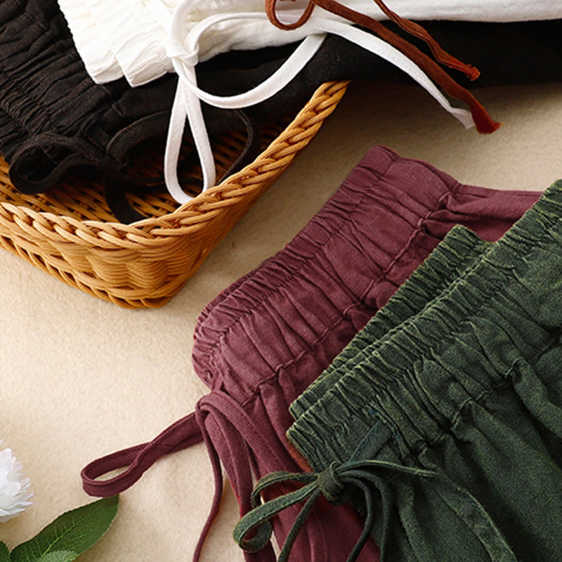 Pantaloni harem con coulisse e elastico in vita in lino con tasche, estate da donna , Buddha Stones - image 18