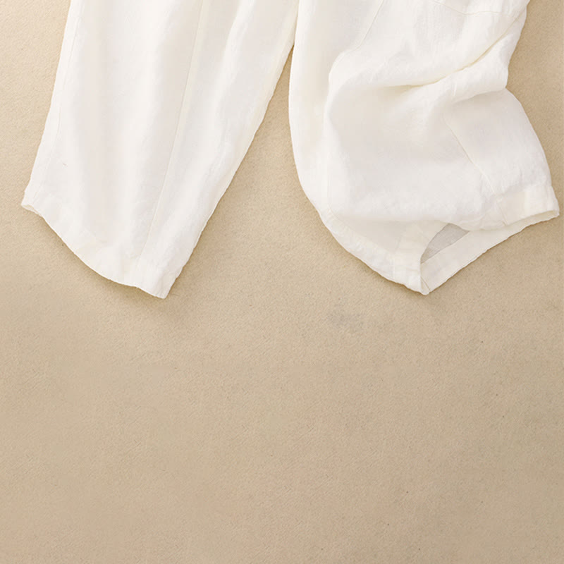 Pantaloni harem con coulisse e elastico in vita in lino con tasche, estate da donna , Buddha Stones - image 23